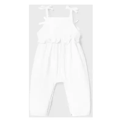 Baby Girl 100% Cotton Crepe Bow Decor Solid Cami Jumpsuit