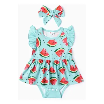 2pcs Baby Girls Cute Watermelon Ruffle Cool Summer Romper