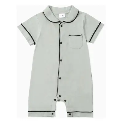 Baby Girl/Boy Solid Cotton Color-block Short Sleeves Lapel Jumpsuit