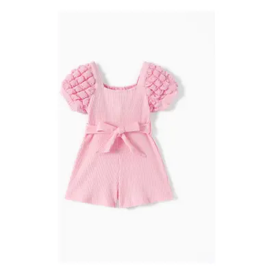 Baby Girl Puff-sleeve Solid Color Jumpsuit