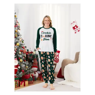 Christmas Family Matching Raglan Sleeves Gingerbread House Pattern Pajamas Sets with Drawstring 