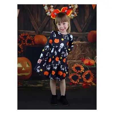 Toddler Girl Halloween Ghost Print Long-sleeve Dress