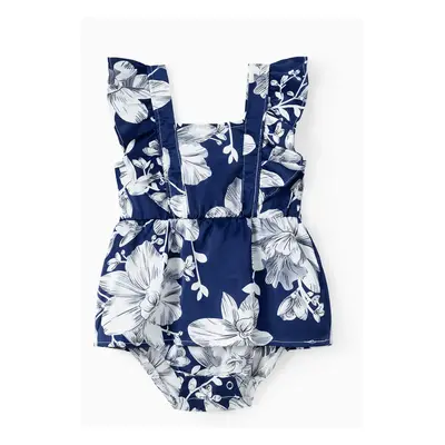 Family Matching Sets Blue Satin Floral Shirt or High Neck Halter Belted Sleeveless A-Line Silky 