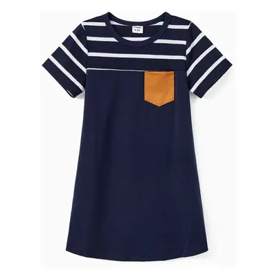 Family Matching Striped Spliced Dresses and Short-sleeve T-shirts Sets