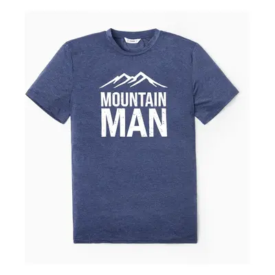 Quick-Dry Family Matching Deep Blue Short Sleeves Slogan Print Mountain Graphic Tee