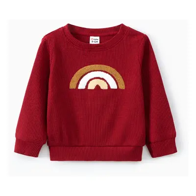 Baby Boy/Girl Rainbow Pattern Waffle Long-sleeve Pullover Sweatshirt