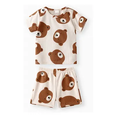 Baby Boy/Girl 2pcs Bear Style Printed Tee and Shorts Set