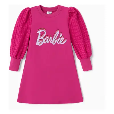 Barbie Kid Girl Letter Print Puff-sleeve Dress