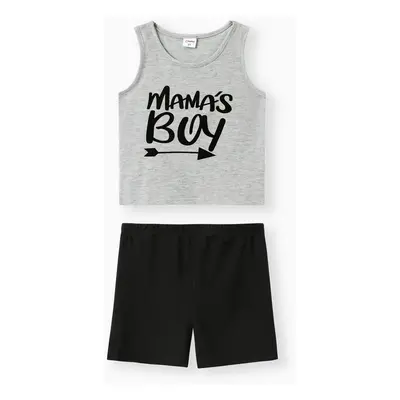 2-piece Toddler Boy Letter Print Tank Top and Elasticized