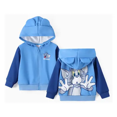 Tom and Jerry Baby/Toddler Boy 1pc Character Pattern Colorblock Hooded Jacket With 3D Ears