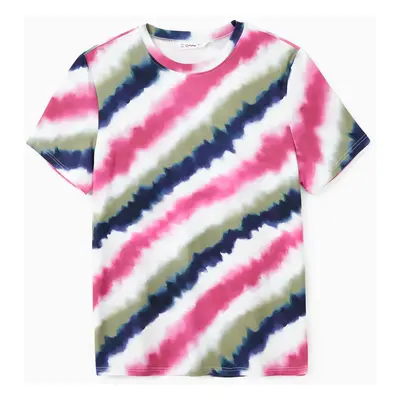 Family Matching Sets Multi-Color Tie-Dye Diagonal Striped Tee or Drawstring Body-con Short Sleev