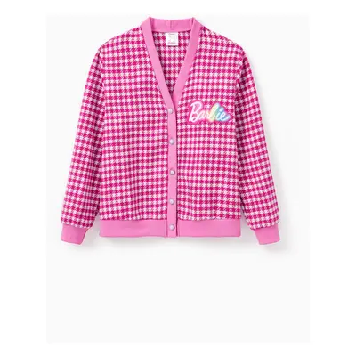 Barbie Clothing Mommy And Me 1pc Logo Print Houndstooth Pearl Button Knitted Coat