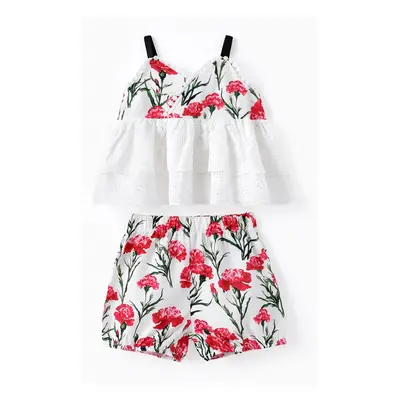 Baby/Toddler Girl 2pcs Floral Print Mesh Camisole and Shorts Set