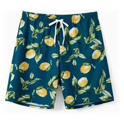 Family Matching Allover Lemon Print and Solid Halter Neck Two-piece Swimsuit or Swim Trunks Shor