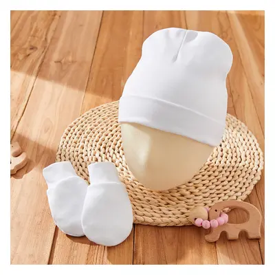 2-piece Baby Solid Anti-scratch Hat and Glove Set