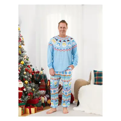 Blue Matching Christmas Pajamas Snowman Pattern Long Sleeves Family PJs Sets