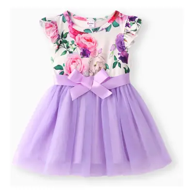 Toddler Girl Floral Print Mesh Splice Dress