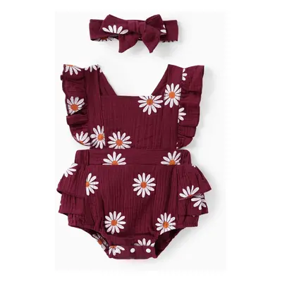 100% Cotton 2pcs Daisy Print Crepe Fabric Baby Romper Set