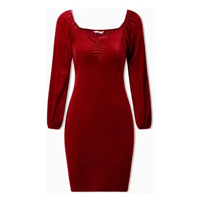 Christmas Family Matching Long Sleeve Color-block Tops & Velvet Dresses Sets