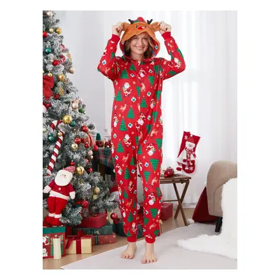 Christmas Family Pajamas Sets 3D Reindeer Hooded Allover Print Onesies