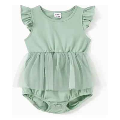 Family Matching Color Block Tee or Green Cami Top Spliced Tulle Strap Dress