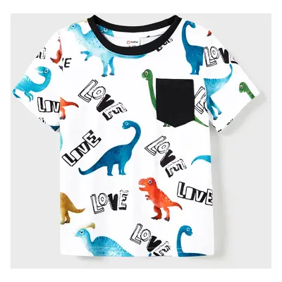 Family Matching Allover Dinosaur Print Drawstring Ruched Bodycon Dresses and Short-sleeve T-shir