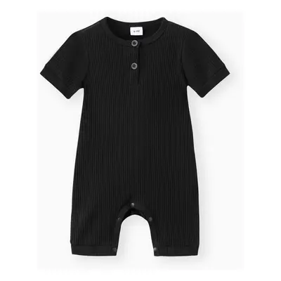 Baby Boy/Girl Cotton Ribbed Short-sleeve Button Up Romper