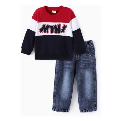 Baby Boy 2pcs Towel Embroidered Sweatshirt and Denim Pants Set