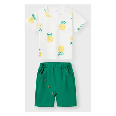 2pcs Baby Boy 95% Cotton Short-sleeve Pineapple Print Tee and Solid Shorts Set