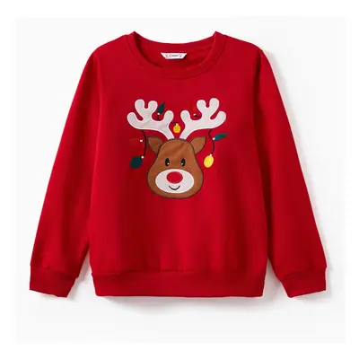 Christmas Deer Embroidered Long-sleeve Family Matching Sweatshirts