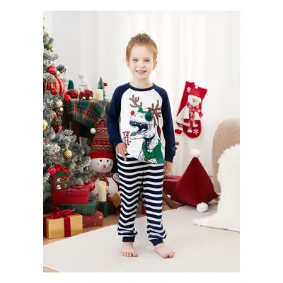 Christmas Pajamas Family Matching Raglan Sleeves Dinosaur with Xmas Antler Graphic Long Sleeves 