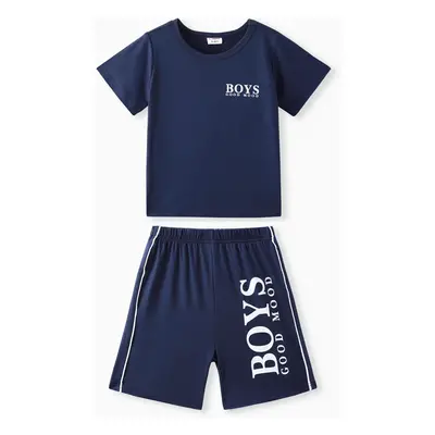 2pcs Kid Boy Letter Print Short-sleeve Tee and Elasticized Shorts Set