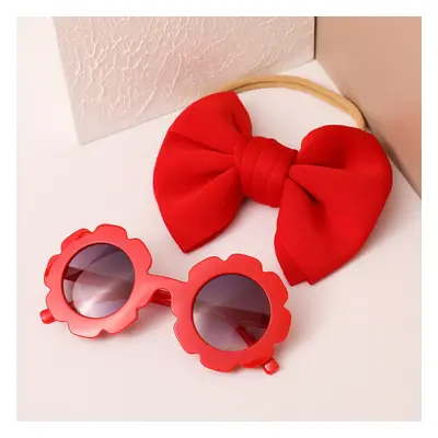 2pcs Toddler Bow Decor Headband and Sunglasses Set