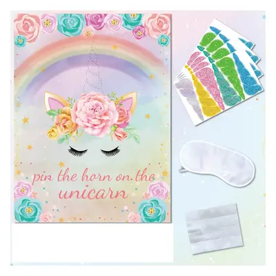 Unicorn Party Game Poster Sticker Set with Children's Pins - Ideal for Living Room Scene Decorat