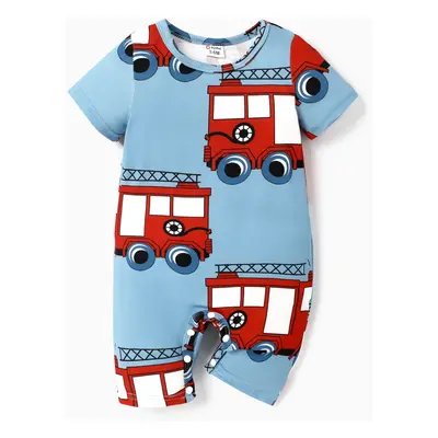 Baby Boy Allover Fire Engine Print Short-sleeve Romper