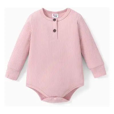 Baby Boy/Girl 95% Cotton Ribbed Long-sleeve Button Up Romper