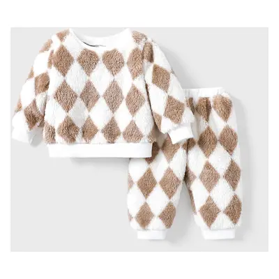 2pcs Baby Girl/Boy Casual Grid Long Sleeve Set