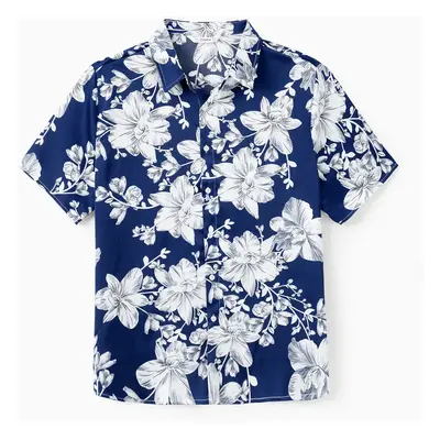 Family Matching Sets Blue Satin Floral Shirt or High Neck Halter Belted Sleeveless A-Line Silky 