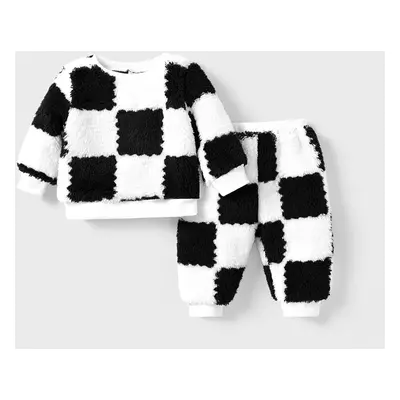 2pcs Baby Girl/Boy Casual Grid Long Sleeve Set