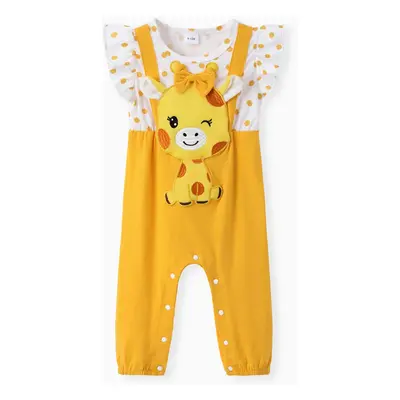 Baby Girl Sweet Hyper-Tactile 3D Giraffe Short Sleeve Jumpsuit