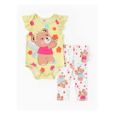 Baby Girl 2pcs Bear Print Romper and Leggings Set