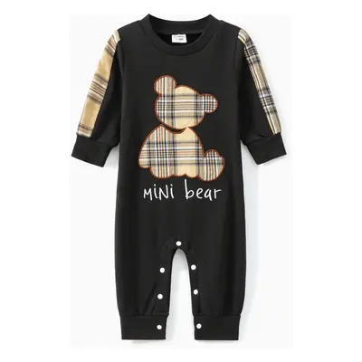 Baby Boy/Girl Bear Style Plaid Embroidered Jumpsuit