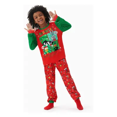 Looney Tunes Family matching Christmas Pattern Colorblock Pajama Set (Flame Resistant)