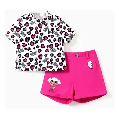 L.O.L. SURPRISE! 2pcs Toddler Girl Pink Leopard Print Top and Character Print Shorts Set