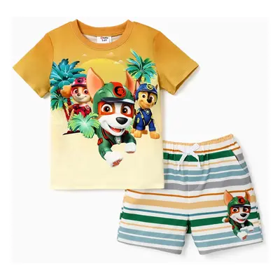 Paw Patrol 2pcs Toddler Boys Character Gradient Print with Striped Shorts Sporty Set