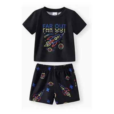 2pcs Kid Boys Casual Space Print Short Sleeve Set