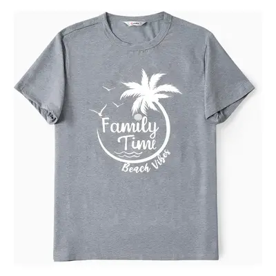 Family Matching 95% Cotton Short-sleeve Coconut Tree & Letter Print T-shirts