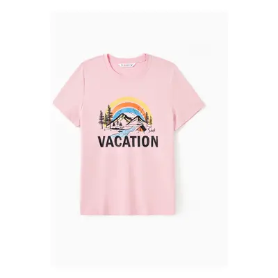 Quick-Dry Family Matching Vacation Text Rainbow Mountain Graphic Tee