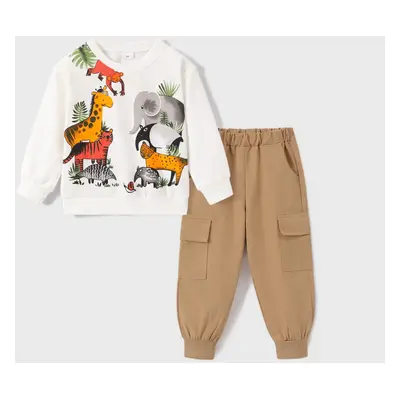 2pcs Toddler Boy Animal Pattern Patch Pocket Set