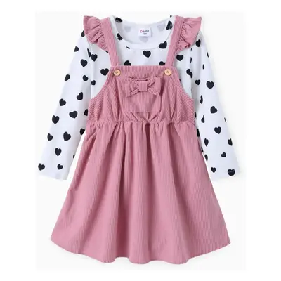 Toddler Girl 2pcs Polka Dot Tee and Overall Dress Set